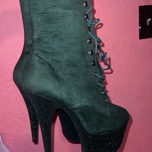 Pleaser Dark Green Lace-Up Platform Boots